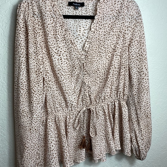 Aakaa Cheetah Print Button Up Drawstring Blouse Sz L - Picture 1 of 6